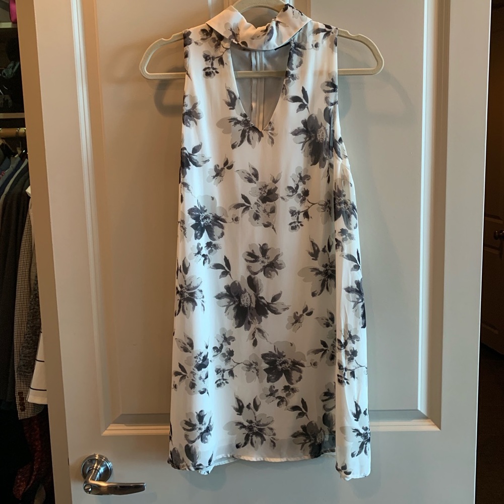 Black and white floral detail mini dress